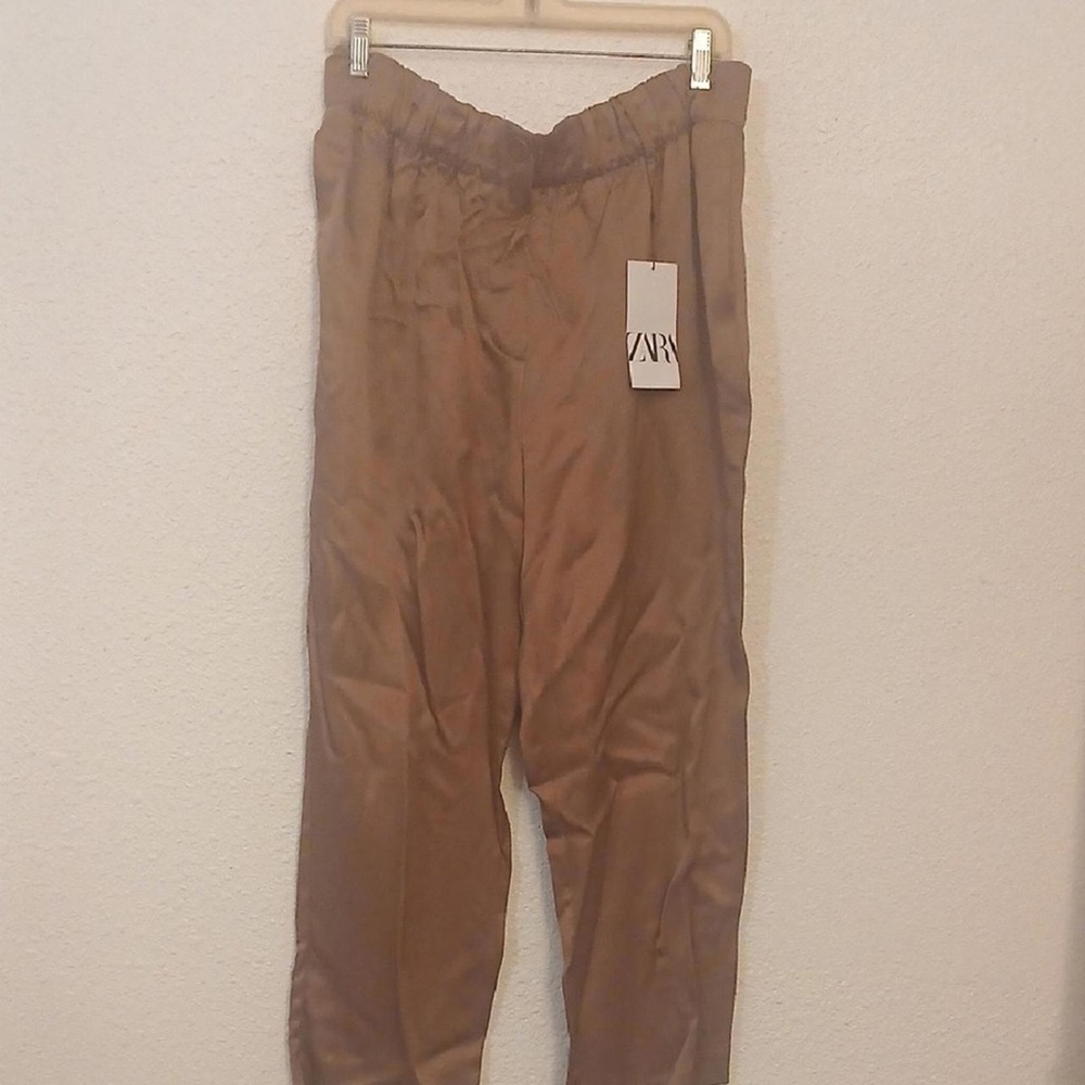 Zara Tan Elastic-Waist Trousers